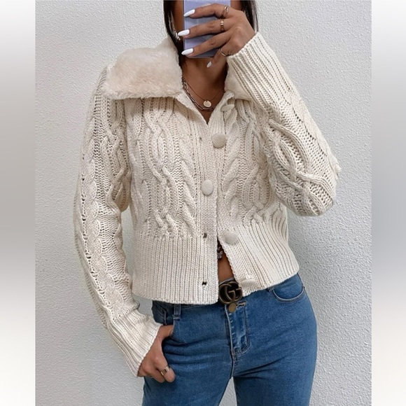 Cable Knit Teddy Collar Jacket - Picture 2 of 6